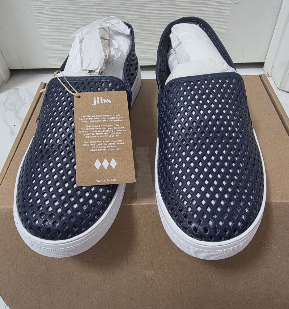 Jibs Shoes Slip On Sneakers Leather  Comfort Casual Low Top Navy Blue